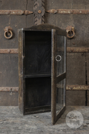Oud vitrine kastje wandkastje medicijnenkastje kast 51 x28 x 10 cm bruin vintage Oosters vitrinekastje stoer landelijk Brocant industrieel