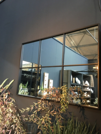 Groot zwart metalen stalraamspiegel 118 x 80 cm rechthoekig stalraam kozijn venster tuinspiegel spiegel zwart kozijn venster landelijk industrieel vintage