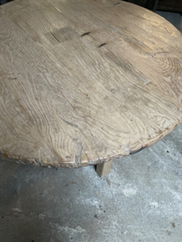 Ronde oud houten tafel eettafel 115 cm keukentafel wijntafel licht hout landelijk stoer