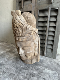 Prachtig groot vergrijsd houten buddha hoofd Boedha Boeddha budha monnik monniken beeld beeldje oud landelijk