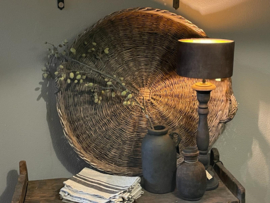 Prachtige grote oude rieten ronde mand dienblad wanddecoratie
