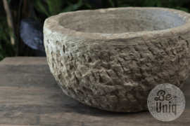 Oude stenen hardstenen wasbak waskom hardstenen trog vijzel schaal kom bak buitenkeuken toilet rond gootsteen stoer landelijk sober 49 x H24cm