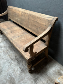 Grote oude houten bank eetkamerbank tuinbank landelijk stoer 197 cm stationsbank eettafel bank vintage