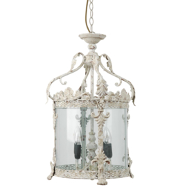 Beige metalen hanglamp glas lantaarn landelijk stoer helder