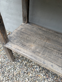 Landelijke vergrijsd houten sidetable wandtafel kast met onderplank stoer H87 x 190 x D46 cm
