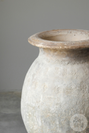 Prachtige unieke grote stenen kruik Tibet vaas licht beige pot landelijk stoer 64 cm hoog