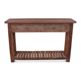 Landelijke vergrijsd houten sidetable wandtafel ladekast met 2 lades onderplank bassano 139 x 40 x H90 cm