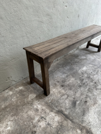 Hele gave oude lange vergrijsd houten bank 155 cm landelijk stoer eetkamertafel bank sidetable