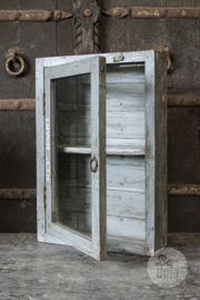 Oud vitrine kastje wandkastje sleutelkastje key kastje kast 46 x31 x 10 cm grijs grey staalgrijs vintage Oosters vitrinekastje stoer landelijk Brocant industrieel