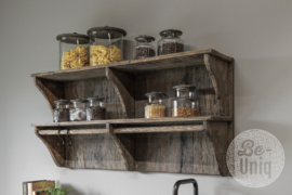 Prachtig massief truckwood railway houten wandrek medium cottage keukenrek 120 x 60 x 26 cm landelijk stoer robuust  industrieel wandschap SEP