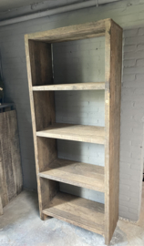 Stoere vergrijsd houten kast Railway truckwood boekenkast legkast linnenkast badkamerkast keukenkast servies rek schap vakkenkast Roomdivider 200 x 80 x 40 cm SEP
