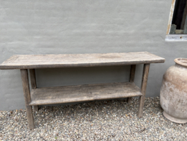 Landelijke vergrijsd houten sidetable wandtafel kast met onderplank stoer H87 x 190 x D46 cm