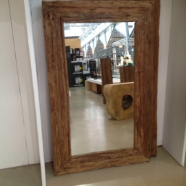 Zeer grove teakhouten spiegel lijst 160 x 100 cm teakhout grof hout houten landelijk industrieel passpiegel