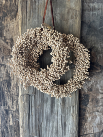 Prachtige houten wooden beads 25 cm krans BLOOM landelijk natural sober brocant