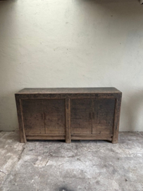 Groot uniek oud vergrijsd houten dressoir 4 deurs wandtafel sidetable deurtjes landelijk stoer vintage industrieel 190 x 45 x H101 cm