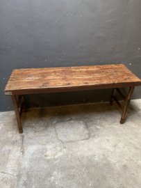 Stoere oude houten sidetable buro bureau klaptafel doorleefd industrieel markttafel landelijk hout metaal