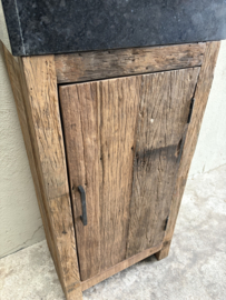 Landelijk industrieel oud houten toiletmeubel badkamermeubel wastafeltje wastafelmeubel inclusief hardstenen wasbak toilet SEP