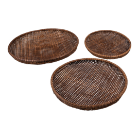 Prachtige grote set van 3 rotan rieten manden wanddecoratie wandschilderingen wandpaneel wandbord schalen mand schaal vintage landelijk oosters boho 60-50-40 cm