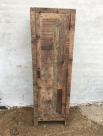 Vergrijsd houten kast klerenkast 1 deurs Bassano kleerkast kastje met legplanken 160 x 50 x 39 cm oud hout 1 deurs keukenkast boekenkast servieskast landelijk industrieel