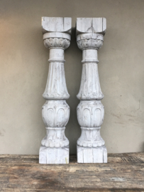 Stoere MEGA grote houten baluster console kandelaar 120 cm lichtgrijs balusters landelijk stoer grijs