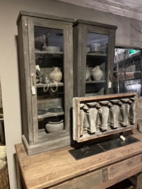 Set van 2 vergrijsd grijs zwart houten Vitrinekastjes keukenkastjes vitrine glaskast keukenkastjes landelijk stoer