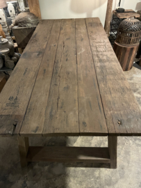 Massieve vergrijsd eiken tafel boerentafel 220 x 100 x H77 cm kloostertafel landelijk robuust stoer eettafel buitentafel tuintafel