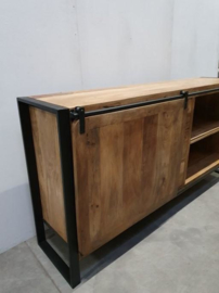 Industriële kast dressoir schuifdeur 180 x 40 x H90 cm hout metaal houten metalen landelijk industrieel