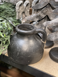 Zwart donkergrijs stenen pot vaasje potje met oor lekker stoer robuust  landelijk