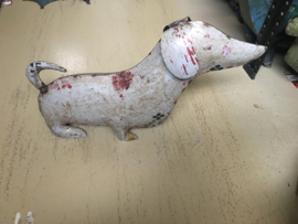 Stoere metalen blikken hond teckel tekkel teckeltje hond Dog decoratie speelgoed blik  hondje landelijk vintage industrieel