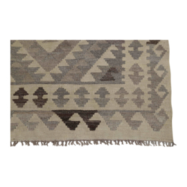 Prachtig grijs beige kelim kleed tapijt loper 198 x 94 cm tafelkleed tafelloper wandkleed landelijk sober vergrijsd stoer