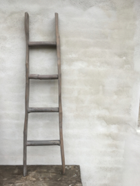 Oud houten ladder laddertje trap trapje handdoekenrek decoratie 130 x 30 cm landelijk vergrijsd