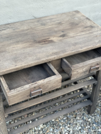 Prachtige oude vergrijsd houten wandtafel haltafel sidetable stoer landelijk