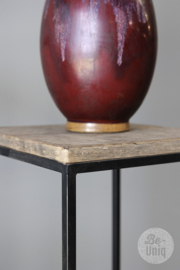 Stoer Bijzettafeltje tafeltje vierkant metalen onderstel met vergrijsd truckwood blad etagère landelijk industrieel plantentafeltje zuil bijzettafeltje nachtkastje SEP 100 x 35 cm middel medium