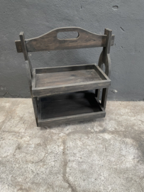 Stoere grijze houten gruttersbak rek schap bak rekje staand hout grijs donkergrijs stoer landelijk antraciet vakkenbak vakken schap trog bak keuken landelijk