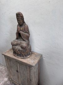 Prachtig groot vintage oud vergrijsd doorleefd houten boedha buddha beeld hout