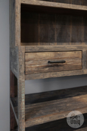 Grote stoere oude vergrijsd doorleefd houten railway truckwood hout kast schap landelijk stoer industrieel H205 x 100 x 45 cm SEP
