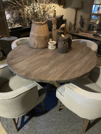 Grote oud vergrijsd houten tafel eettafel bolpoot eetkamertafel rond 130 cm bijzettafel wijntafel wijntafeltje landelijk stoer