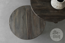 Salontafel rond 75 | Sempre Collection landelijk stoer vergrijsd houten tafel tafeltje ronde  bijzettafel