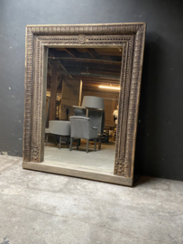 Prachtige  mega grote oude vergrijsd houten spiegel  tuinspiegel halspiegel passpiegel 189 x 157 x 13 cm robuust oosters houtsnijwerk imposante ene-catcher grof landelijk urban stoer industrieel