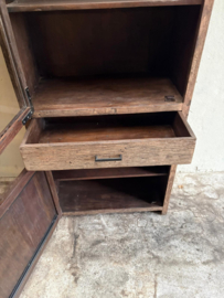 Set van 2 Grote truckwood railway houten kast kasten vitrinekast keukenkast servieskast 225 x 85 x 45 cm landelijk stoer industrieel SEP oud hout