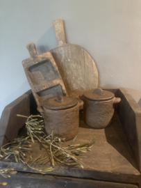Stoere bruine stenen pot met deksel potje suikerpot snoeppot voorraadpot landelijk H13 x D15 cm