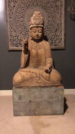 MEGA groot houten buddha beeld boeddha 120 cm  boedha landelijk stoer vergrijsd doorleefd