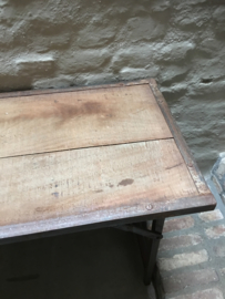 Stoere landelijke houten metalen bank bankje klapbank Sidetable bureau buro klaptafel 170cm  tuintafel markttafel industrieel landelijk klaptafel