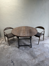 Vergrijsd houten stoel met stoffen zitting armstoel stoelen eetkamerstoelen met armleuning landelijk modern strak rond