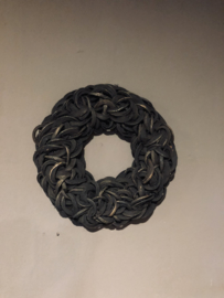 Zwarte Krans krul Coco cut wreath 55 cm black donkergrijs groot landelijk stoer
