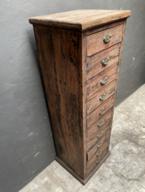 Orginele oude hoge smalle kast archiefkast ladekast ladenkast landelijk stoer vintage 152 x 48 x D41 cm