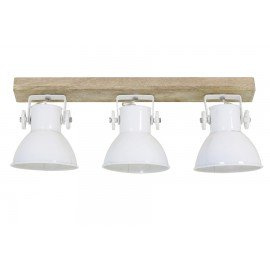 Industriële metalen houten hanglamp urban wandlamp 3 witte kappen spot spots metaal verstelbaar landelijk stoer vintage