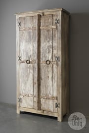 Prachtige massief houten kast 2 deurs deuren planken legplanken whitewash vergrijsd stoer landelijk 176 x 81 x 35 cm Ibiza