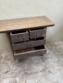 Stoere unieke grijze vergrijsd houten ladekast sidetable kast commode landelijk 96 x 46 x H85 cm