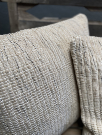 Stoer linnen beige grijs kussen inclusief vulling 45 x 45 cm zomers boho Ibiza stijl landelijk